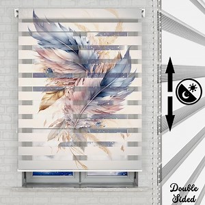 Feather Pattern Zebra Roller Blinds: Custom Size Double Layer Window Shade - Etsy
