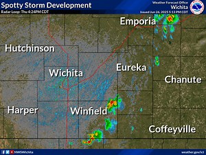 6.8K views · 23 reactions | [5:17pm Radar Loop]: Spotty hit-or-miss showers and thunderstorms have developed over portions of eastern and southeast KS, and will persist into the evening. Isolated strong wind gusts, heavy rain, and occasional lightning will accompany the strongest activity. | US National Weather Service Wichita Kansas | Facebook