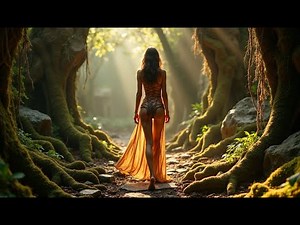 Jungle Ruins Runway | Queenly Elegance in Sheer Gown Among Roots