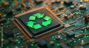 Recycled CPU: Green Computing and Environmental Tech,Sustainable Technology,Sustainable,Green Economy,Green Business,ESG,Environmental Social Governance,Carbon Tax,Net Zero Stock Video