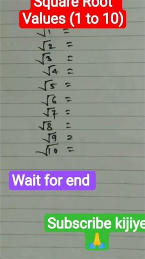 😱🧠🙆Square Root Values (1 to 10)😱🧠🙆#shorts #trending #maths #education #squareroot #roots #rrb #ssc