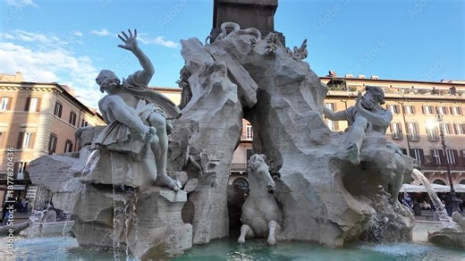 The Fountain of the Four Rivers in Piazza Navona, Rome, Italy