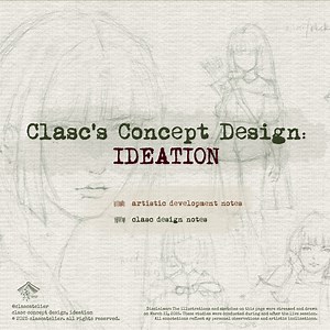 ART STUDY STREAM NOTES Clasc's Concept Design, Ideation - Part 1 of 4 If you spot any design errors, or have constructive feedback, feel free to drop a comment or send a direct message. Appreciate your eyes on it! Watch the design process' livestream here: https://www.facebook.com/clascatelier/videos/1121905826404263 Softwares used: Procreate (livestream sketches and notes) CLIP STUDIO PAINT (after stream sketches and notes) #conceptart #wip #characterdesign #vtuberdesign #vtuberinprocess #artis