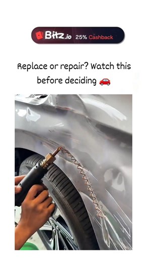 universal mems on Instagram: "The post showcases a 25-second video of mechanics repairing a dented silver car fender by heating a coiled spring with a heat gun, attaching it to the metal, and pulling it straight using chains and a frame, highlighting repair viability over costly replacement. With 439,000 views and 214 replies mostly in Indonesian expressing amazement like "Bisa gitu ya" (Can it be like that?), the content has gone viral among Southeast Asian audiences, fitting the account's nich