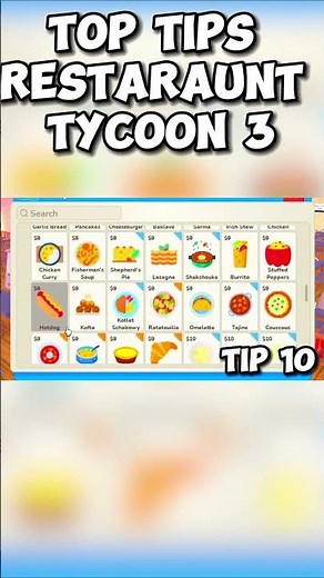 TOP TIP 6 RESTAURANT TYCOON 3 #roblox #gaming #tips