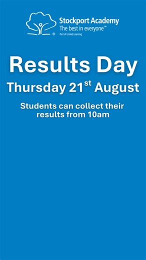 GCSE Results Day - students can collect their results in person tomorrow from 10am. | Stockport Academy
