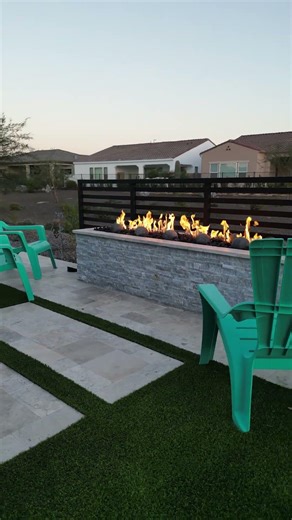 A closer look at the fire feature that completes this outdoor living area. 🔥