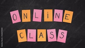 Stop motion sticky notes with letters appearing on chalkboard and forming Online Class inscription