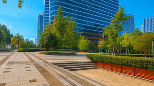 Green Open Space Between Glass Towers in Chengdu