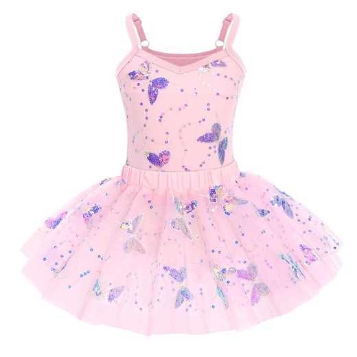 IBTOM CASTLE Kid Girls Butterfly Sequins Camisole Ballet Dance Dress Glitter Ruffle Tutu Skirt Dancewear