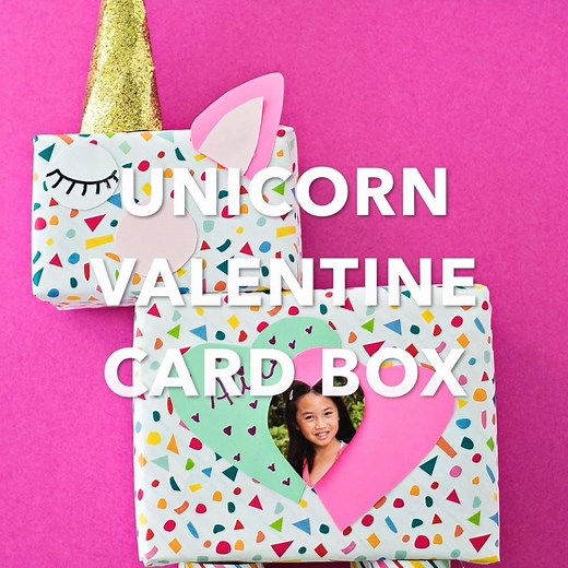 Cute Valentine Box! Printable template: https://www.hellowonderful.co/post/DIY-UNICORN-VALENTINE-CARD-BOX | Rainbows and Unicorns