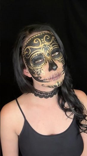 Black and Gold Sugar Skull Mask Halloween Makeup