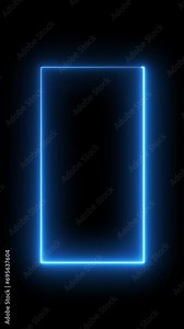 Seamless loop animated rectangle picture frame with Blue neon color 4K video motion graphic isolated on transparent background. Futuristic light effect for overlay element. Empty copy space.