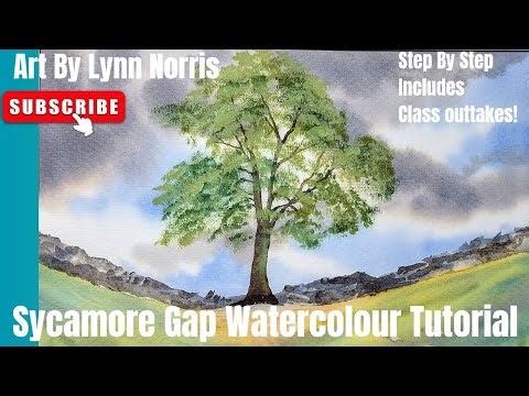 How to Watercolour Sycamore Gap Tree Tutorial, Step By Step