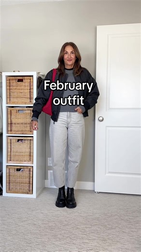 Early spring outfit - a pop of color, lighter jacket and boots for the melting snow! Most of my items are older but I linked similar on LTK. Thoughts: I love adding a tee under my crewneck sweater but it doesn't always have to be white, black is always chic and I've seen red used too which is fun! A scarf would have worked for a bit of interest too. I added color with the dark red bag, I loved the shade of blue with this look too but not the length of the bag. I love cropped barrel jeans with th