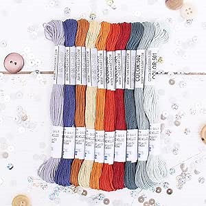 ThreadArt Premium Egyptian Long Fiber Cotton Embroidery Floss Thread Kit in Autumn Harvest Colors - Six Strand Set for Hand Embroidery, Friendship Bracelets, Cross Stitch and Crafts