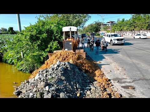 First Amazing Project! Landfill on Flooded Pond Using Skill Dozer D31P Pushing RockSoil with Truck