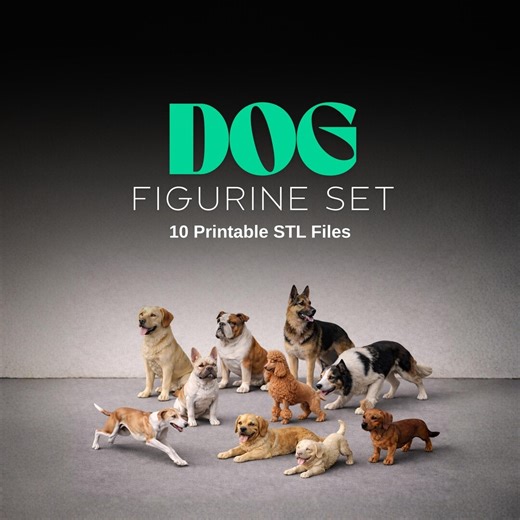 Dog Figurine STL Set – 10 Realistic Dog Models for 3D Printing - Etsy