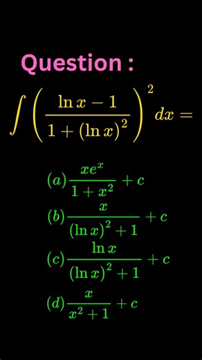 Evaluate ∫((lnx-1)/(1+(lnx)²))² dx | Advanced Integration Trick | Calculus Challenge