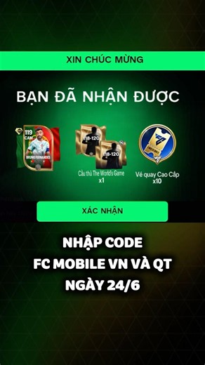 Nhập Code FC Mobile VN Mới Nhất Ngày 24 Tháng 6 #fcmobile #codefcmobile #codefcmobilevn