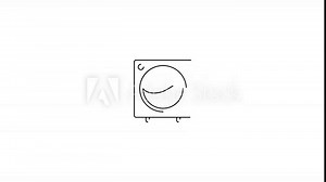 Black outline Washing machine icon 4k animation white background. Clothes washer, Home appliance symbol, black outline, washing machine, icon, animation, 4k, white background,