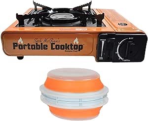 CanCooker Portable Butane Electric Ignition Single Burner Cooktop Bundle with Storage Case and Chemical Free Collapsible Food Batter Cooking Bowl