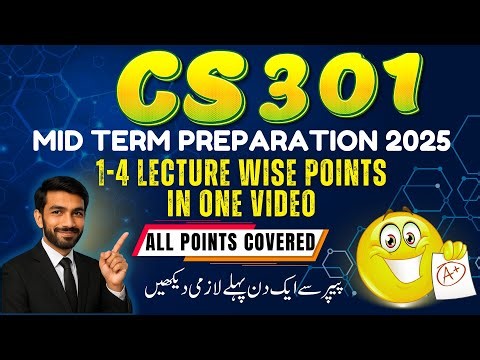 CS301 Mid Term Preparation | CS301 Mid Term Repeated MCQs + Concepts | CS301 Mid term MCQs Lec 1 - 4