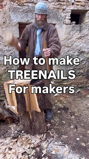 Peg making bonus! Just for you makers. This essential skill for traditional carpenters I’ve tried to explain here in a little quick tutorial. I had many questions, let me know if it answered yours! The process starts with cleaving. I’m getting rid of any sapwood and juvenile heart wood which don’t contain the extractives- natural chemicals- that the oak tree puts down to give its timber anti- fungal and anti- insect properties. Chen after marking, I cleave the timber, always going from the centr