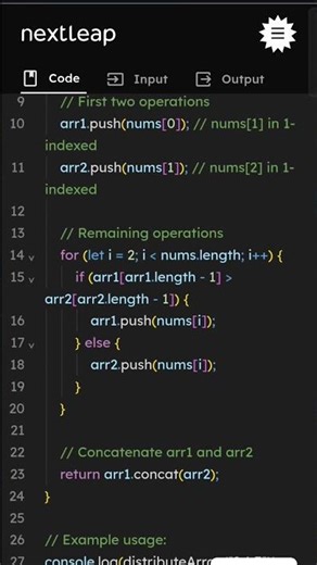 Distribute Array Elements Between Two Arrays | JavaScript Tutorial | Array Manipulation Problem