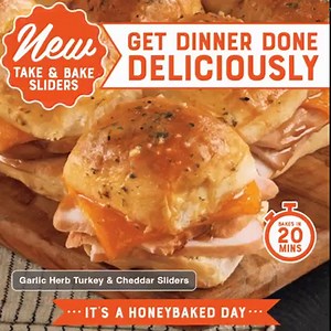 13K views · 4.1K reactions | Get dinner done in 20 minutes with a 12-pack of Garlic Herb Turkey & Cheddar Sliders, part of our NEW Take & Bake Lineup. | The Honey Baked Ham Company | Facebook