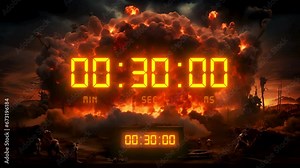 Sci-fi military movie style doomsday event or attack clock countdown display. 30 second timer. Creative animation of a time counter counting down numbers of seconds remaining. Stock Video