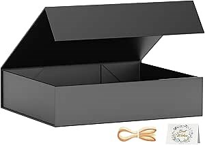 PSHVYM Gift Boxes with Lids, 11.5x7.8x3 In Black Gift Box for Presents Magnetic Closure for T-Shirts, Gloves, Scarves, Books, Baby Clothes, Robes Clothing Gift Wrap, Contains Card, Ribbon