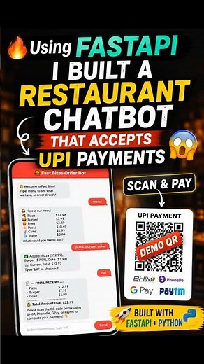 🍔 FastAPI Customer Orders Food → QR Payment Appears Instantly! Python Project 🚀