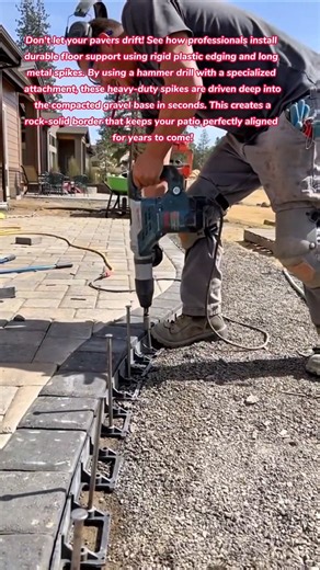 Lock Your Patio in Place! 🧱🔨 Heavy-Duty Edging Hack #tips #tricks #tools #lifehacks #how #diy #home