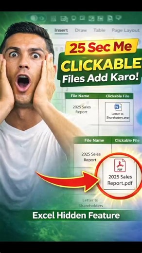 “Add Clickable Files in Excel in 25 Seconds! (Hidden Trick)” | 2026 New Trick 🔥🔥 #excel #usefultips