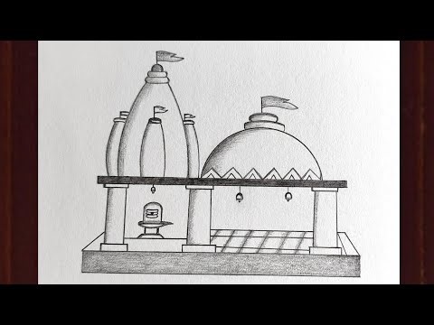 Easy Shiva Temple Drawing for Beginners/Mahadev Mandir Drawing Step by Step/Easy Pencil Drawing