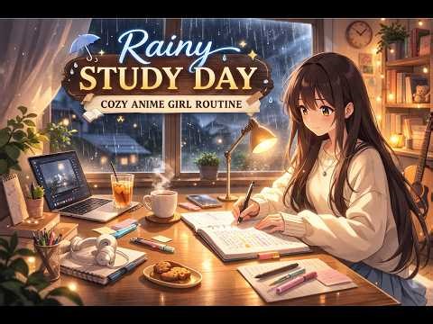 Rainy study clip ☔ Cozy Anime Girl Relaxing Routine