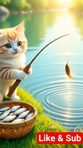 "Fluffy Kitten’s Riverside Adventure | Cat Fishing Fun"......