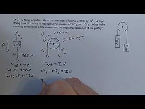 Mechanics p44: Torque and Angular Acceleration - Two Masses Hanging from Real Pulley