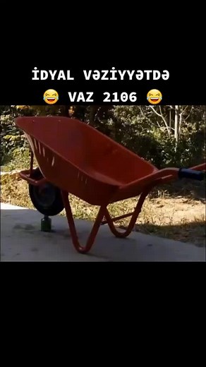 Red Wheelbarrow in Serene Garden Setting