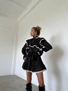 Black Lace Mini Dress, Ruffle Trim, - Etsy