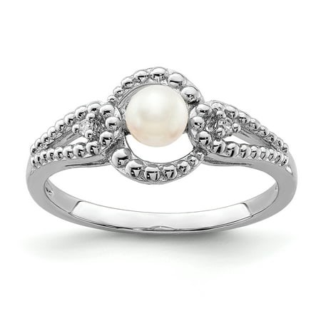 925 Sterling Silver Rhodium-Plated Freshwater Cultured Pearl and Diamond Ring - Walmart.ca