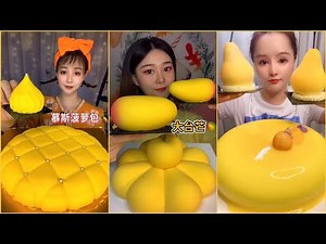 💛ASMR YELLOW DESSERTS MUKBANG💛Mousse cake eating show eating sounds cake mukbang desserts асмр торты