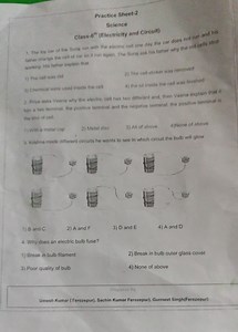Practice Sheet-2ScienceClass -6^{\text {th }} (Electricity a... | Filo