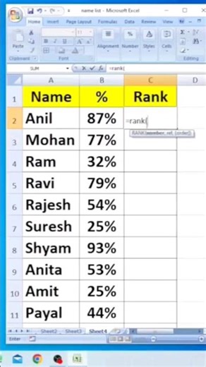 Excel में Rank कैसे निकालते है? How to calculate Rank in ms excel?