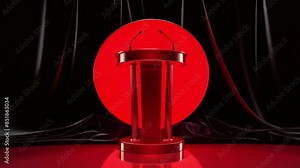Luxurious red podium with elegant drapery on a glossy black backdrop, ideal for exclusive product showcases and award events lecture table ultra full hd 4k video download.