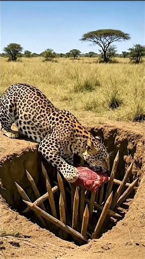 Greedy Leopard Meets Sharp Bamboo Trap! #animalshorts #viralvideo #Youtubeshots