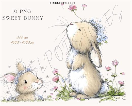 Sweet Bunny Clipart: Whimsical Rabbit 10 PNG Bundle (digital Download) - Etsy Australia