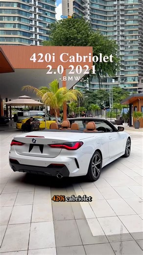 Carlo Malaysia | Premium Car Importer on Instagram: "BMW 420i Cabriolet 2.0L | 2021 Unreg. Year: 2021 Colour: Alpine White Mileage: 37,000 km Warranty: FREE WARRANTY up to 6 YEARS! ✅ M-SPORT ✅ BMW Cognac Light Brown Interior ✅ 184HP 300NM ✅ Rear Wheel Drive ✅ Soft Top Fabric Roof (Automatic Operation) ✅ M-Sport Alloy Rims ✅ Harman Kardon Sound System ✅ Keyless Entry & Push Start Button ✅ Automatic LED Headlights & Daytime Running Lights (DRL) ✅ Parking Sensors & Reverse Camera ✅ Lane Departure W