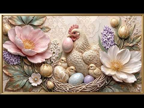 Easter TV Art 4K | Vintage Framed Floral Hen & Chicks Screensaver